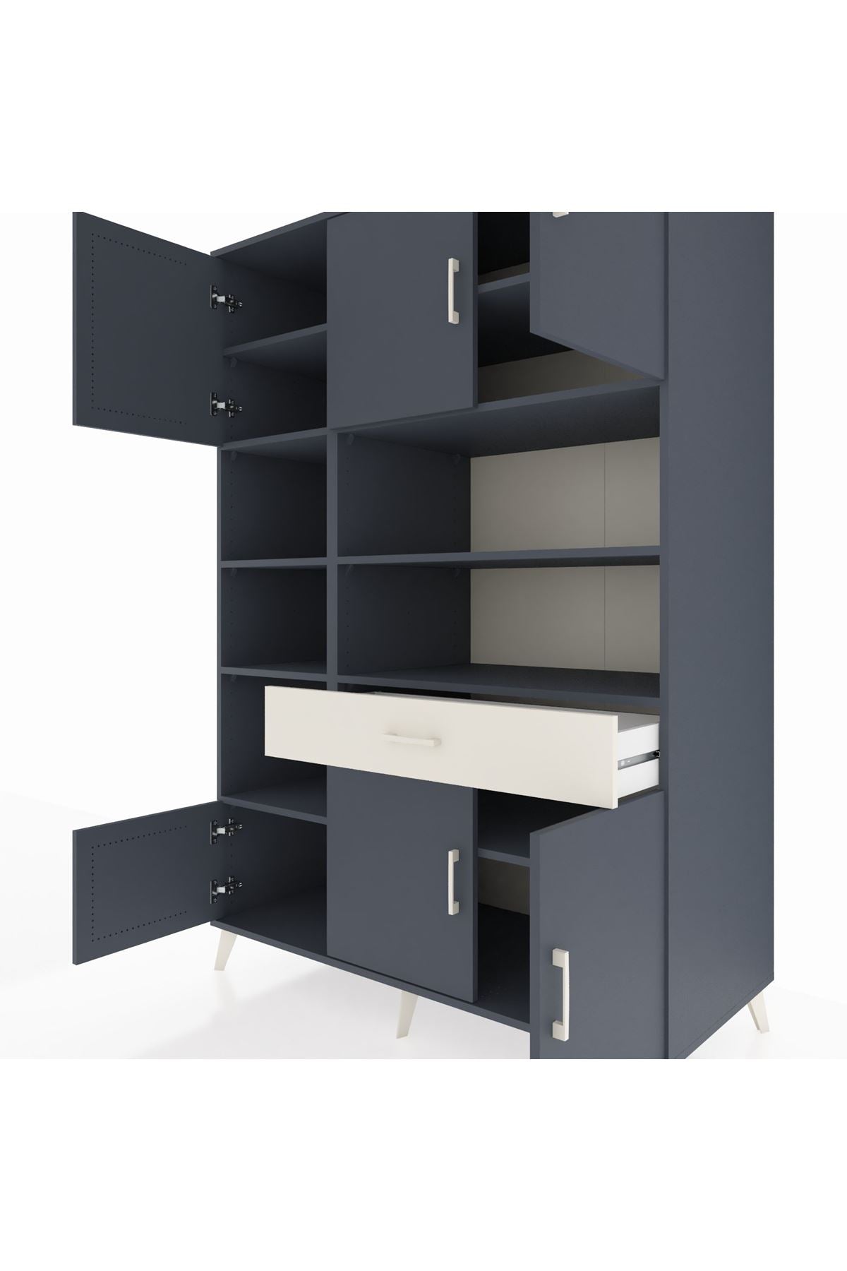 Kronos Dolap 10 Raflı Tek Çekmeceli 6 Kapaklı 132x59x195 Antrasit-Antrasit/Aytaşı