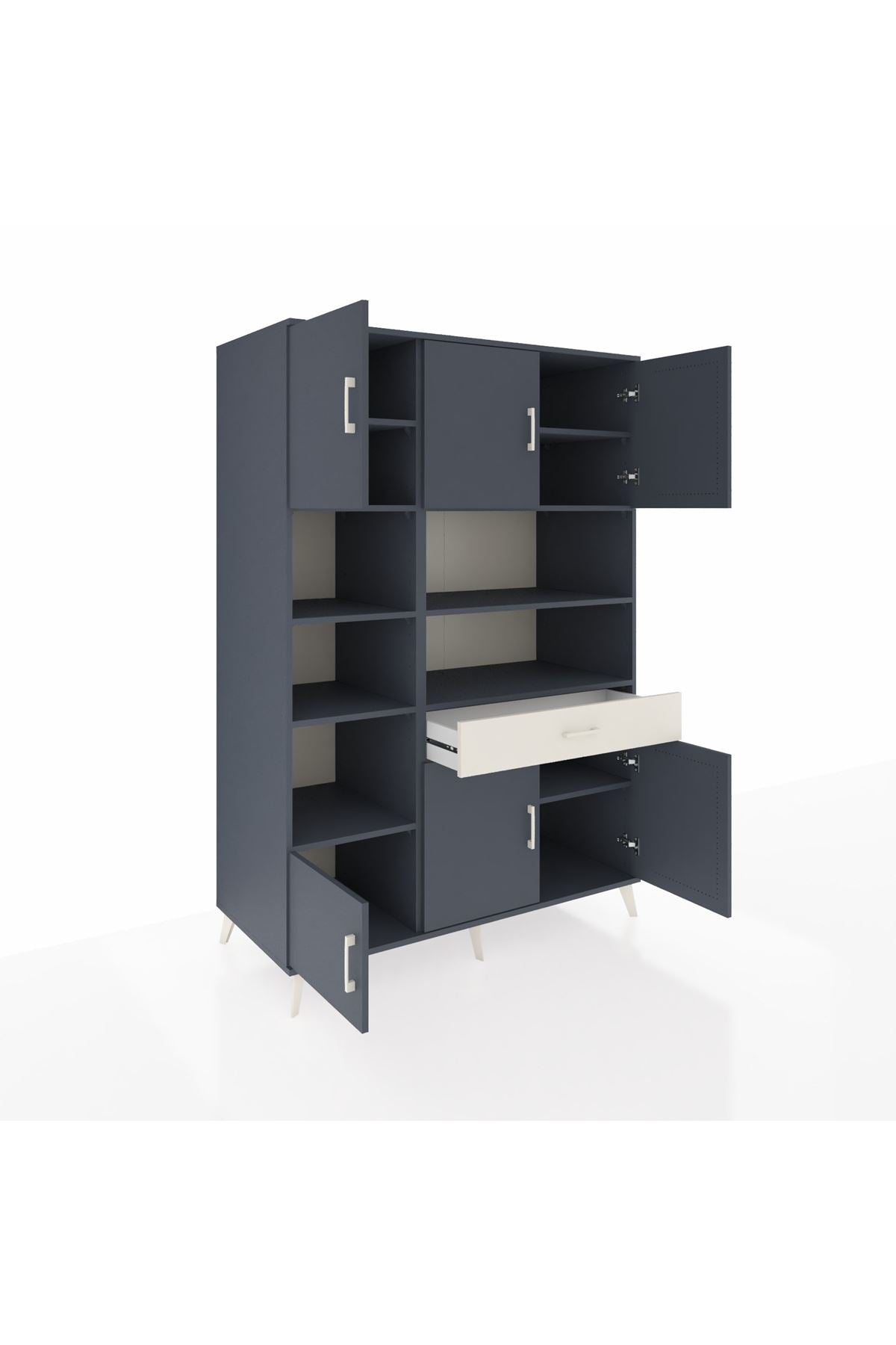 Kronos Dolap 10 Raflı Tek Çekmeceli 6 Kapaklı 132x59x195 Antrasit-Antrasit/Aytaşı