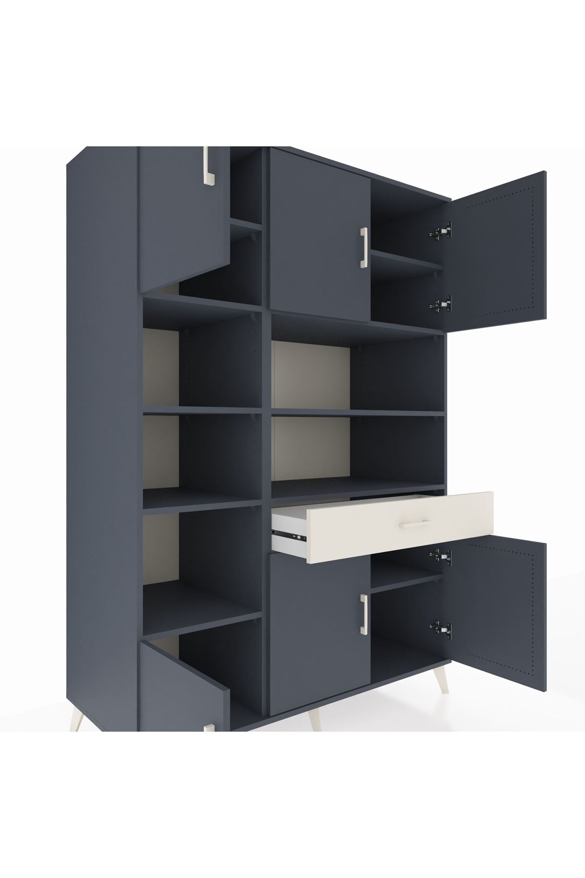 Kronos Dolap 10 Raflı Tek Çekmeceli 6 Kapaklı 132x59x195 Antrasit-Antrasit/Aytaşı