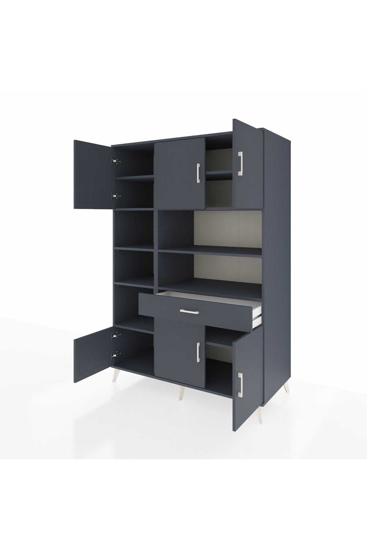 Kronos Dolap 10 Raflı Tek Çekmeceli 6 Kapaklı 132x59x195 Antrasit-Antrasit/Antrasit