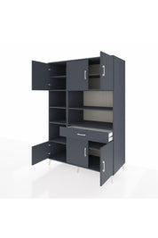 Kronos Dolap 10 Raflı Tek Çekmeceli 6 Kapaklı 132x59x195 Antrasit-Antrasit/Antrasit