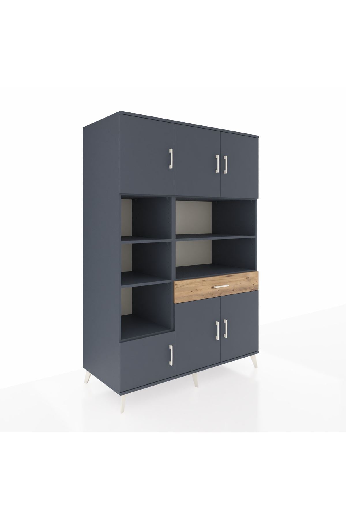 Kronos Dolap 10 Raflı Tek Çekmeceli 6 Kapaklı 132x59x195 Antrasit-Antrasit/Çam