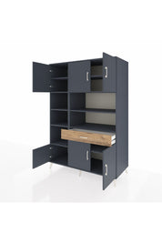 Kronos Dolap 10 Raflı Tek Çekmeceli 6 Kapaklı 132x59x195 Antrasit-Antrasit/Çam