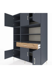 Kronos Dolap 10 Raflı Tek Çekmeceli 6 Kapaklı 132x59x195 Antrasit-Antrasit/Çam