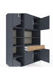 Kronos Dolap 10 Raflı Tek Çekmeceli 6 Kapaklı 132x59x195 Antrasit-Antrasit/Çam