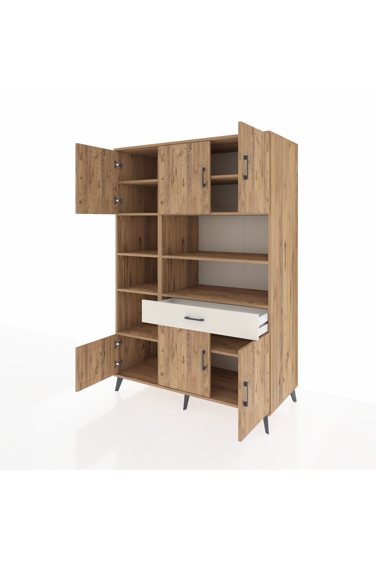 Kronos Dolap 10 Raflı Tek Çekmeceli 6 Kapaklı 132x59x195 Çam-Çam/Aytaşı