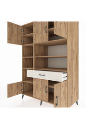 Kronos Dolap 10 Raflı Tek Çekmeceli 6 Kapaklı 132x59x195 Çam-Çam/Aytaşı