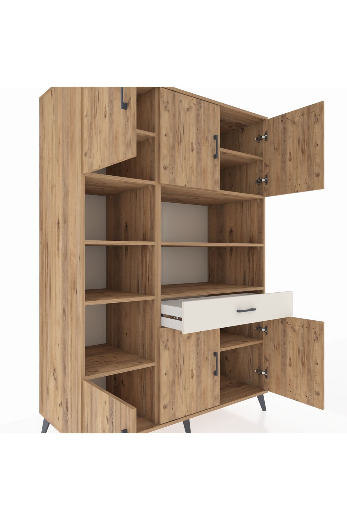 Kronos Dolap 10 Raflı Tek Çekmeceli 6 Kapaklı 132x59x195 Çam-Çam/Aytaşı