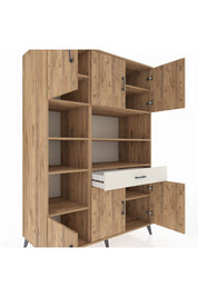 Kronos Dolap 10 Raflı Tek Çekmeceli 6 Kapaklı 132x59x195 Çam-Çam/Aytaşı