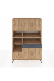 Kronos Dolap 10 Raflı Tek Çekmeceli 6 Kapaklı 132x59x195 Çam-Çam/Antrasit