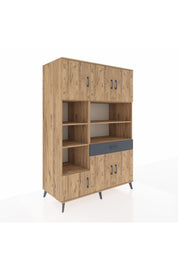 Kronos Dolap 10 Raflı Tek Çekmeceli 6 Kapaklı 132x59x195 Çam-Çam/Antrasit