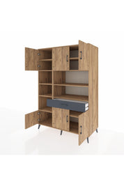 Kronos Dolap 10 Raflı Tek Çekmeceli 6 Kapaklı 132x59x195 Çam-Çam/Antrasit