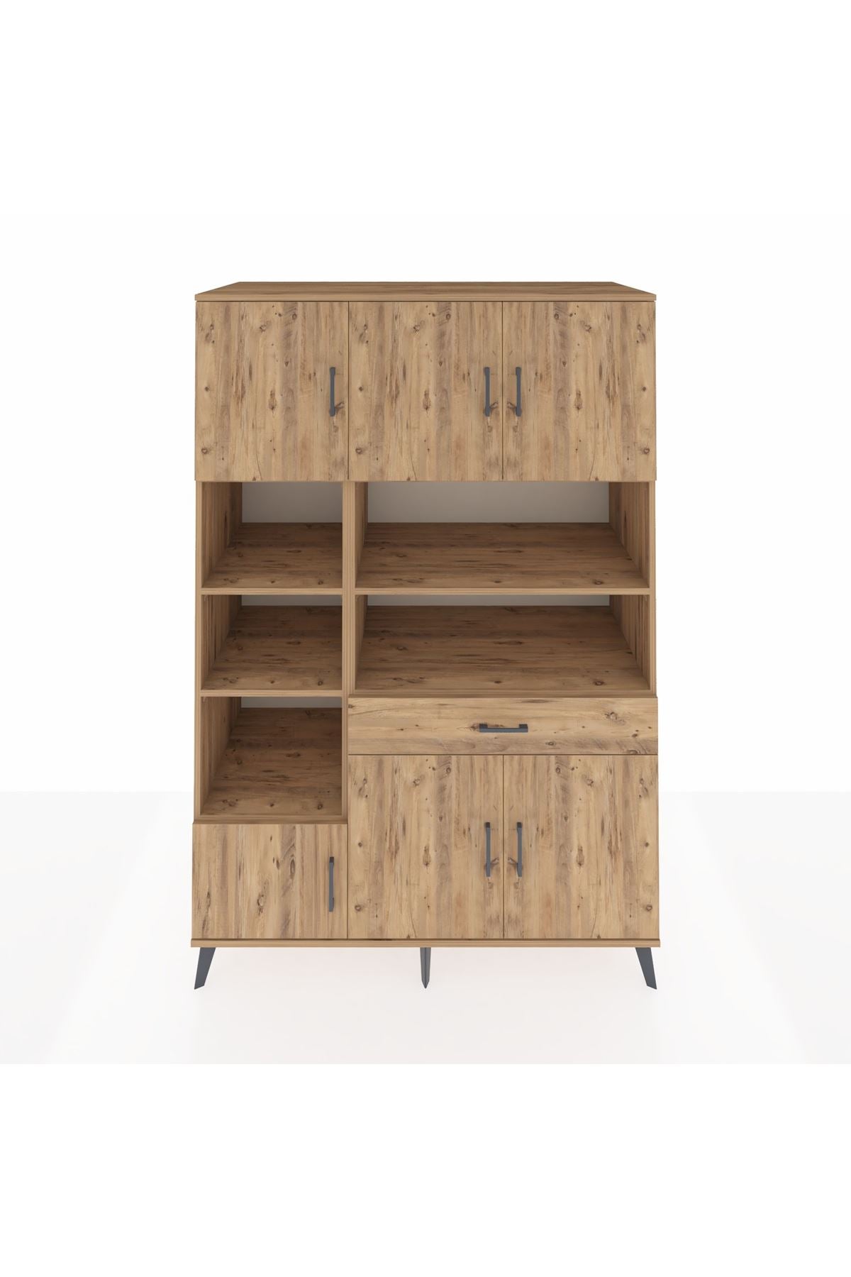 Kronos Dolap 10 Raflı Tek Çekmeceli 6 Kapaklı 132x59x195 Çam-Çam/Çam