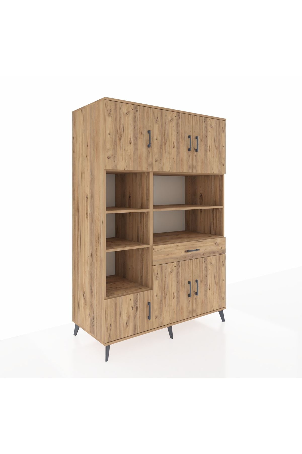 Kronos Dolap 10 Raflı Tek Çekmeceli 6 Kapaklı 132x59x195 Çam-Çam/Çam