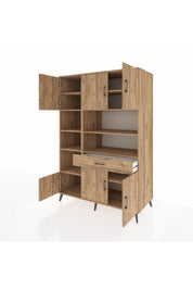 Kronos Dolap 10 Raflı Tek Çekmeceli 6 Kapaklı 132x59x195 Çam-Çam/Çam