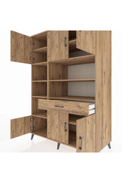 Kronos Dolap 10 Raflı Tek Çekmeceli 6 Kapaklı 132x59x195 Çam-Çam/Çam