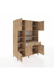 Kronos Dolap 10 Raflı Tek Çekmeceli 6 Kapaklı 132x59x195 Çam-Çam/Çam