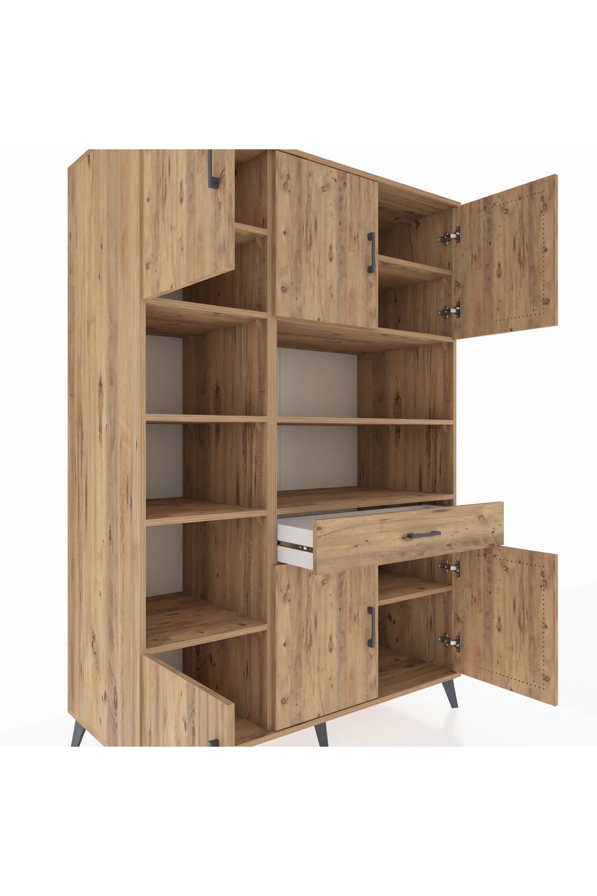 Kronos Dolap 10 Raflı Tek Çekmeceli 6 Kapaklı 132x59x195 Çam-Çam/Çam