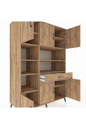 Kronos Dolap 10 Raflı Tek Çekmeceli 6 Kapaklı 132x59x195 Çam-Çam/Çam