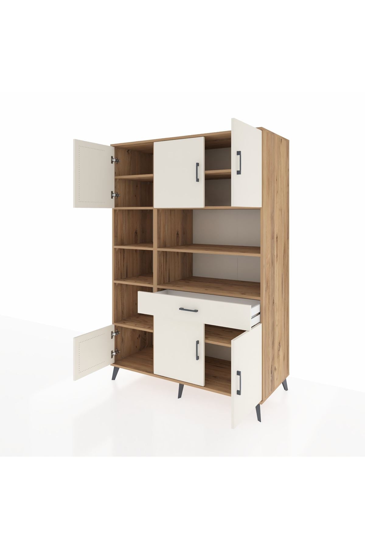 Kronos Dolap 10 Raflı Tek Çekmeceli 6 Kapaklı 132x59x195 Çam-Aytaşı/Aytaşı