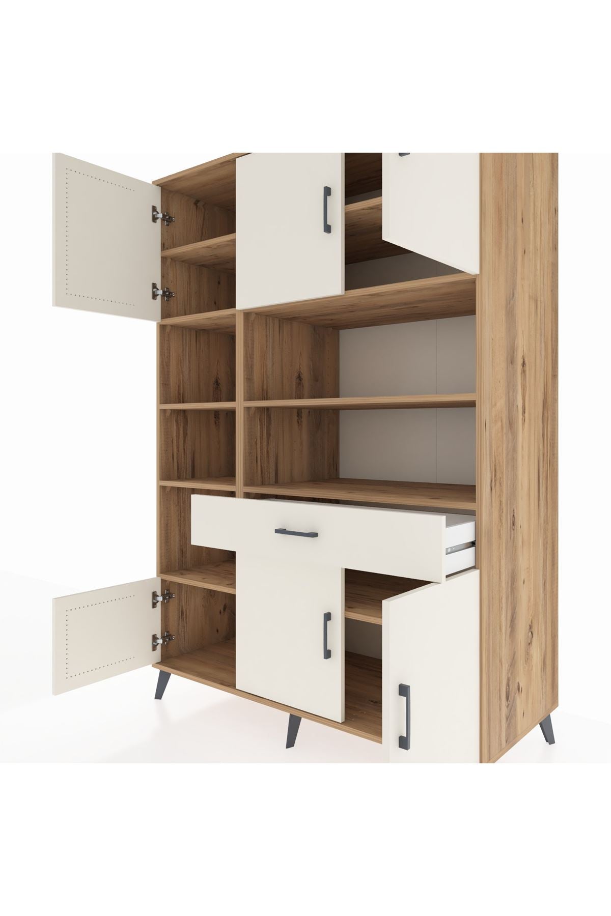 Kronos Dolap 10 Raflı Tek Çekmeceli 6 Kapaklı 132x59x195 Çam-Aytaşı/Aytaşı