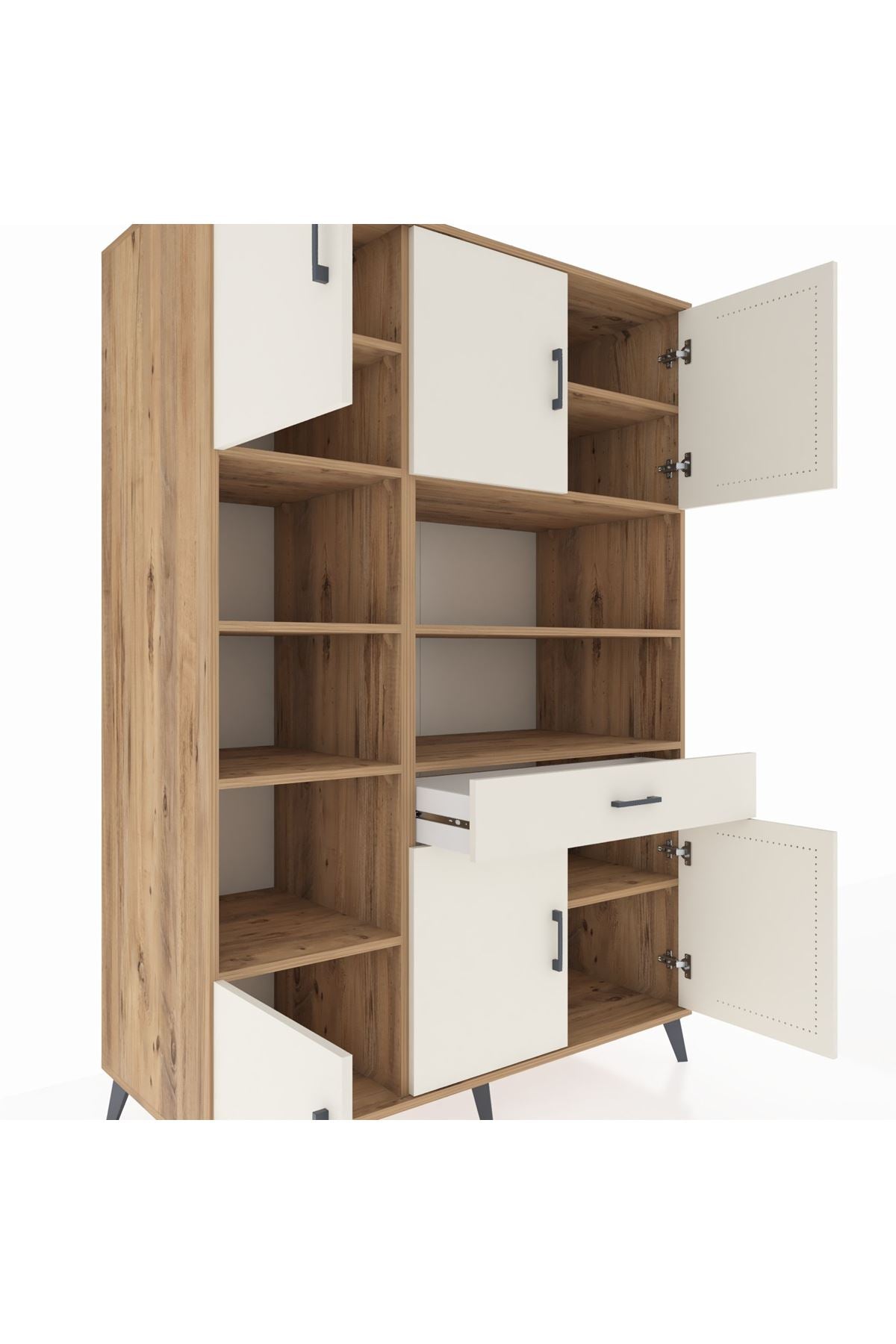 Kronos Dolap 10 Raflı Tek Çekmeceli 6 Kapaklı 132x59x195 Çam-Aytaşı/Aytaşı