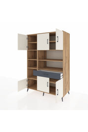 Kronos Dolap 10 Raflı Tek Çekmeceli 6 Kapaklı 132x59x195 Çam-Aytaşı/Antrasit