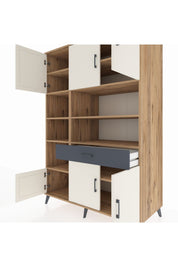 Kronos Dolap 10 Raflı Tek Çekmeceli 6 Kapaklı 132x59x195 Çam-Aytaşı/Antrasit