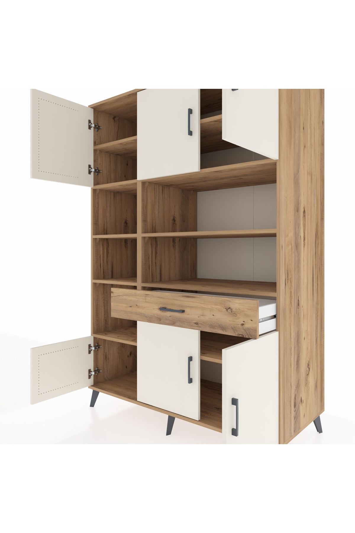 Kronos Dolap 10 Raflı Tek Çekmeceli 6 Kapaklı 132x59x195 Çam-Aytaşı/Çam