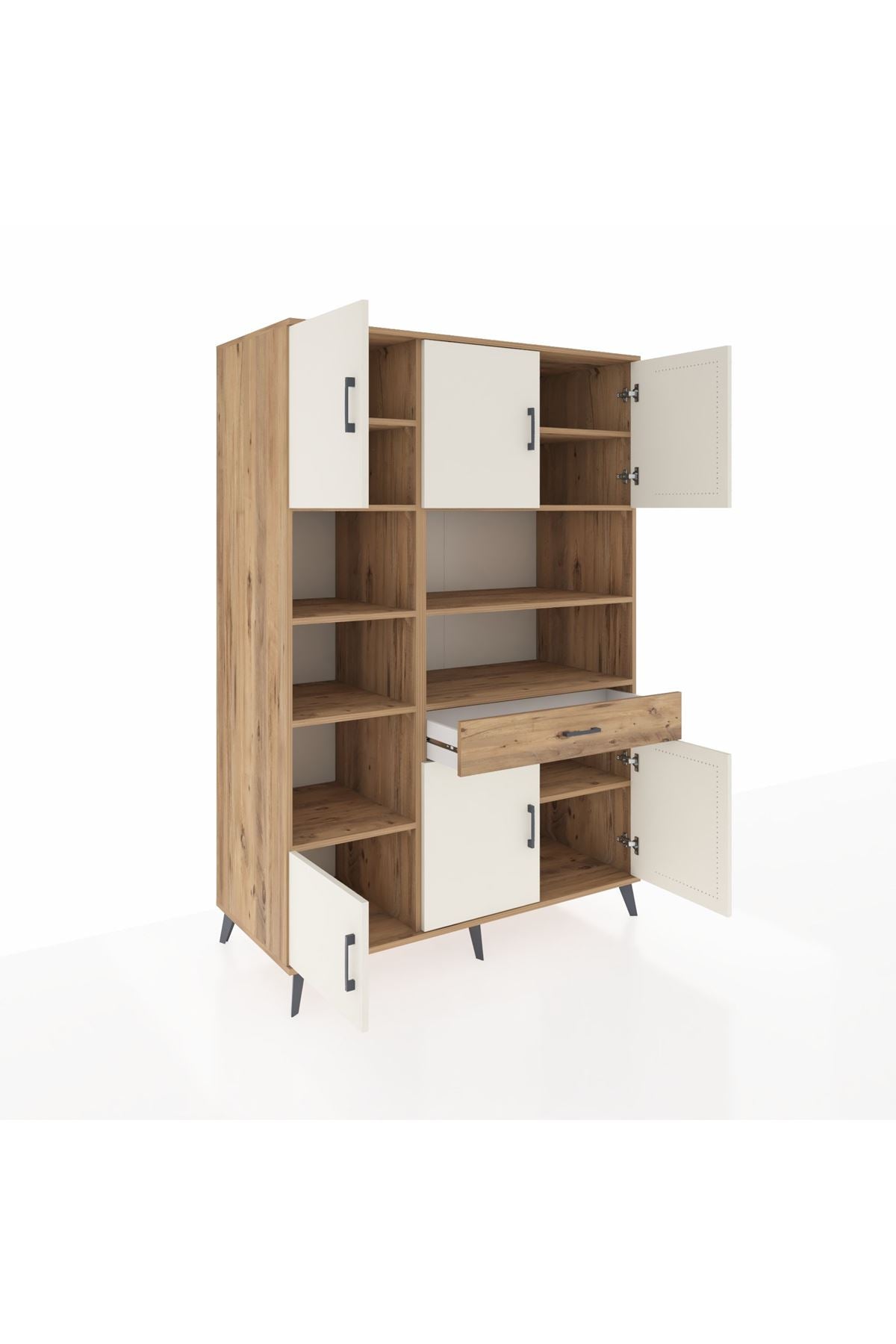 Kronos Dolap 10 Raflı Tek Çekmeceli 6 Kapaklı 132x59x195 Çam-Aytaşı/Çam