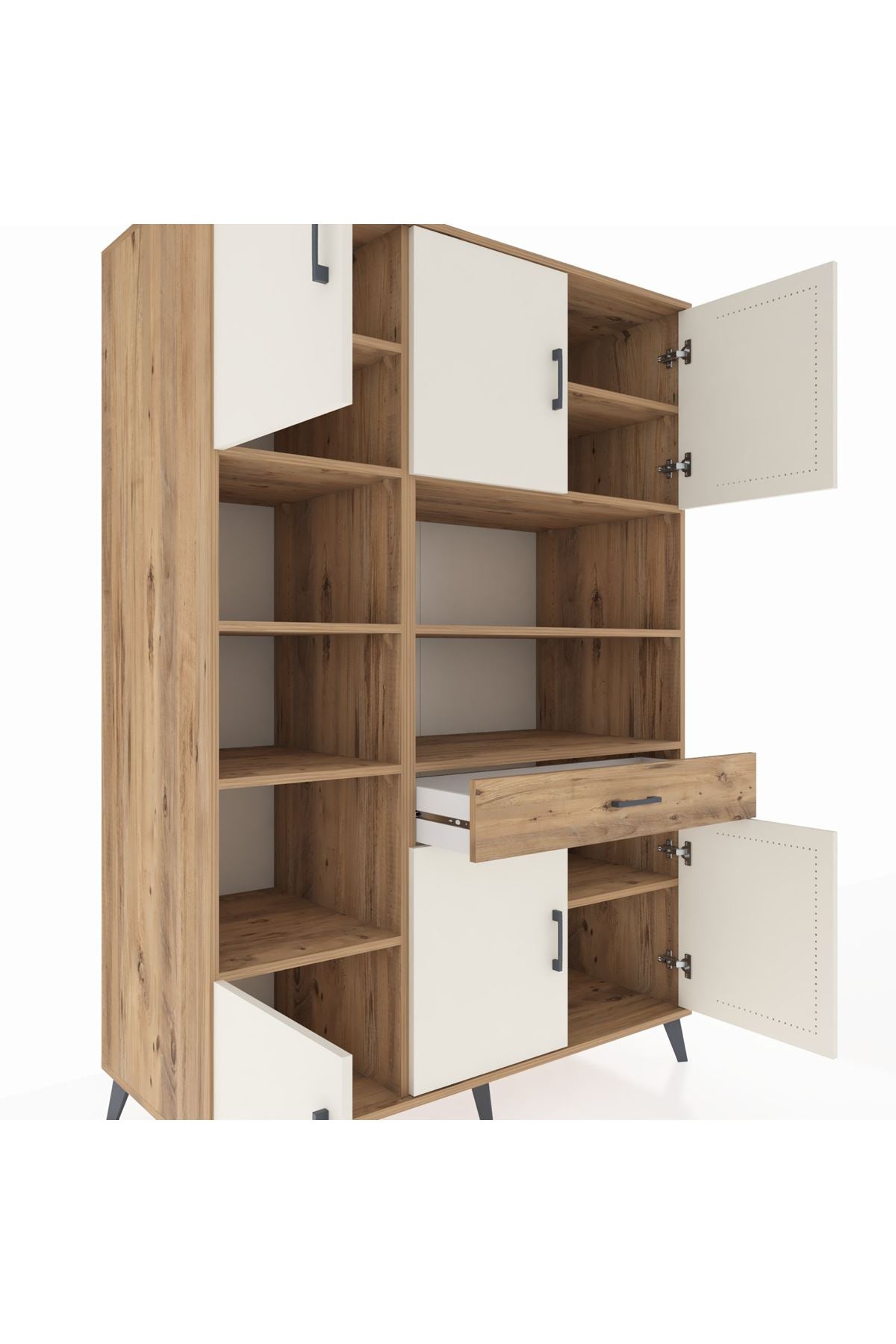 Kronos Dolap 10 Raflı Tek Çekmeceli 6 Kapaklı 132x59x195 Çam-Aytaşı/Çam