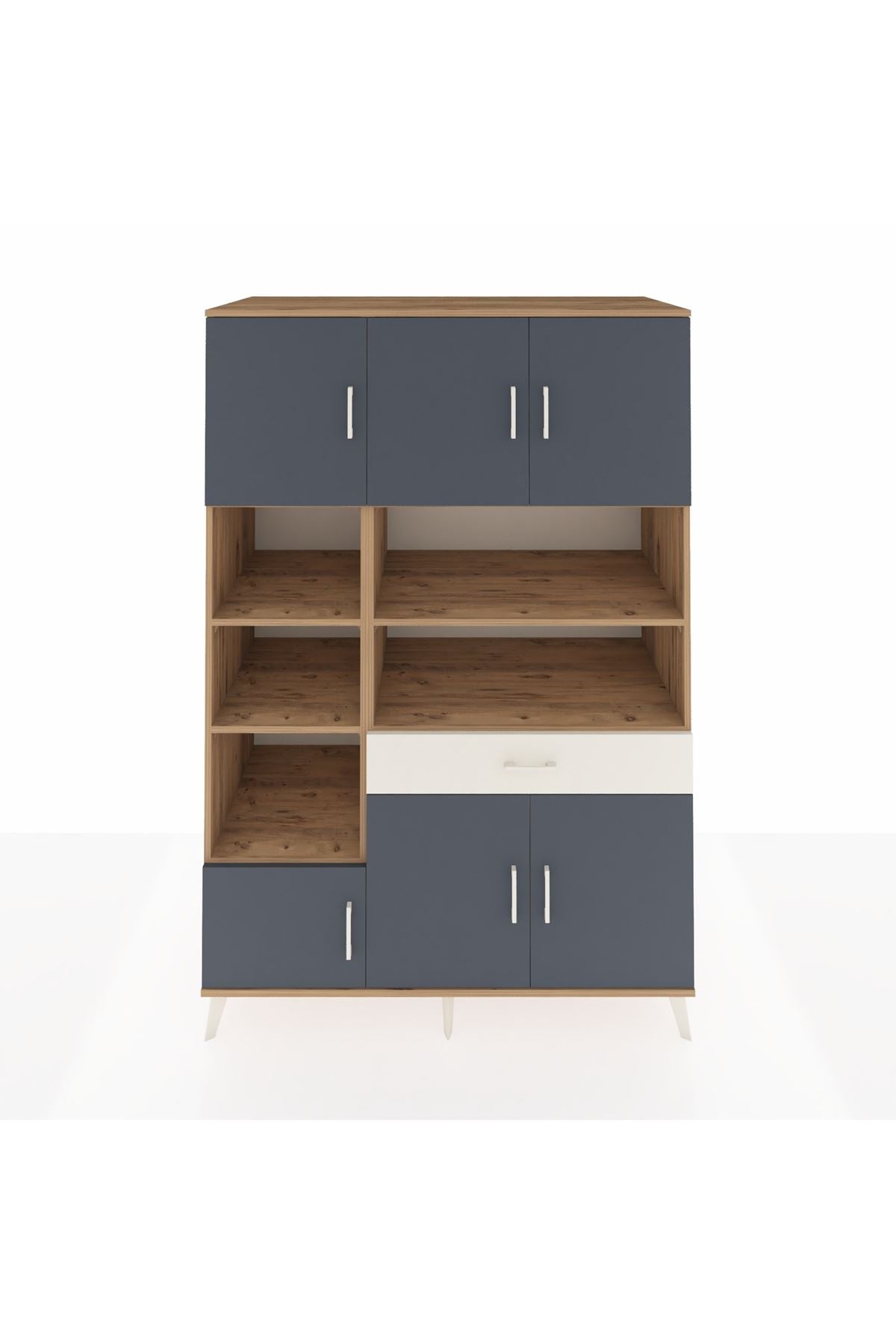 Kronos Dolap 10 Raflı Tek Çekmeceli 6 Kapaklı 132x59x195 Çam-Antrasit/Aytaşı