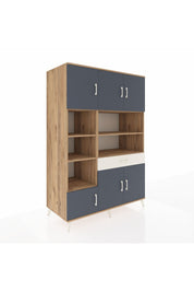 Kronos Dolap 10 Raflı Tek Çekmeceli 6 Kapaklı 132x59x195 Çam-Antrasit/Aytaşı