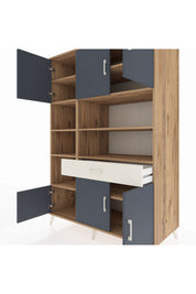 Kronos Dolap 10 Raflı Tek Çekmeceli 6 Kapaklı 132x59x195 Çam-Antrasit/Aytaşı