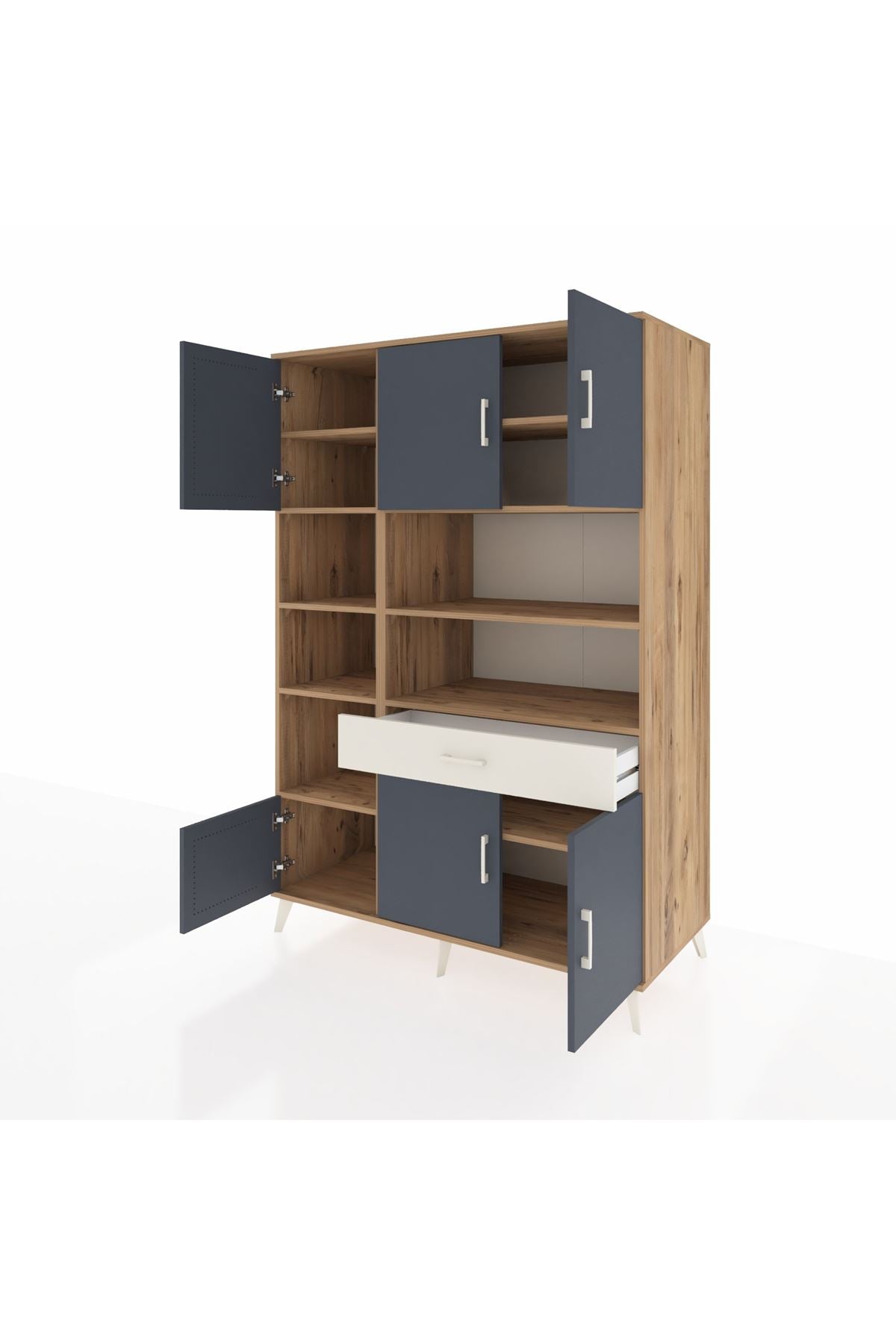 Kronos Dolap 10 Raflı Tek Çekmeceli 6 Kapaklı 132x59x195 Çam-Antrasit/Aytaşı