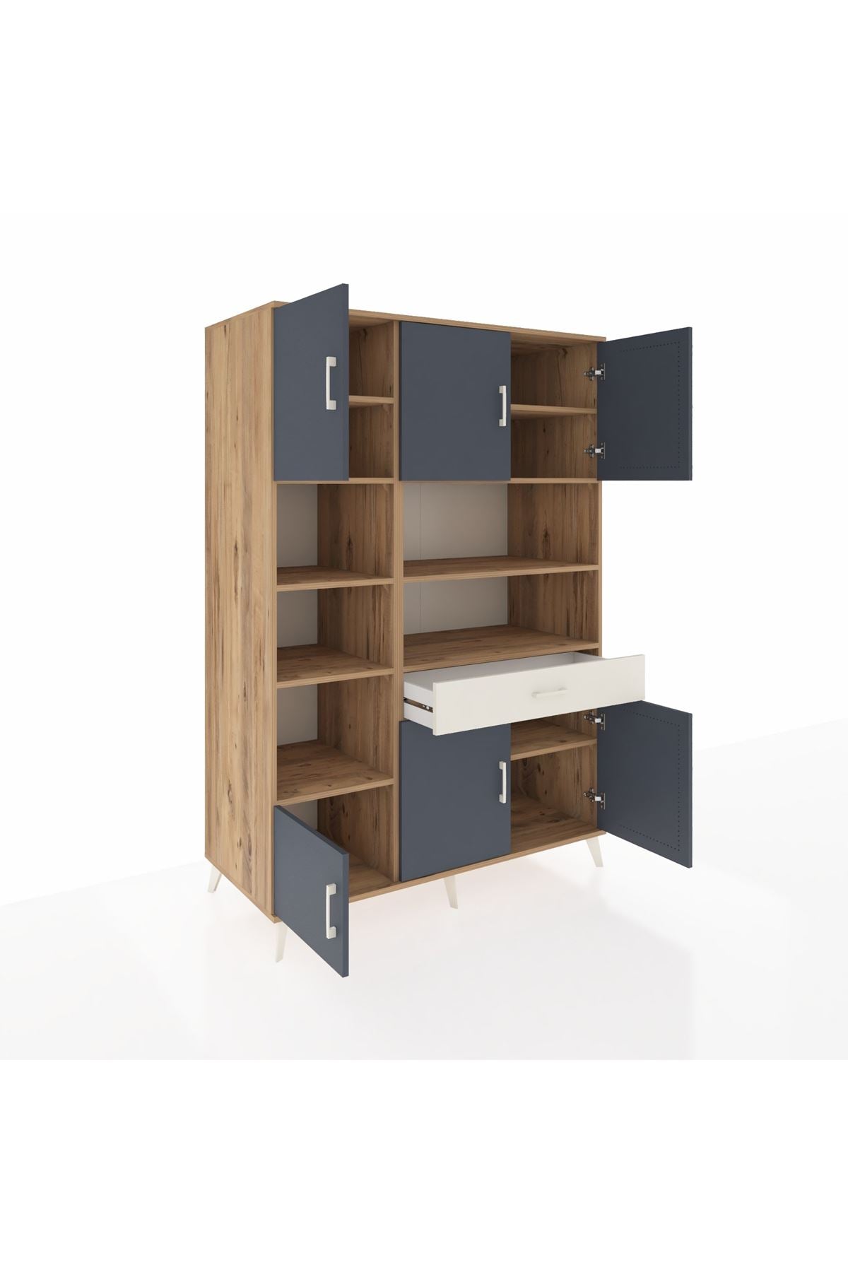 Kronos Dolap 10 Raflı Tek Çekmeceli 6 Kapaklı 132x59x195 Çam-Antrasit/Aytaşı