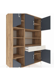 Kronos Dolap 10 Raflı Tek Çekmeceli 6 Kapaklı 132x59x195 Çam-Antrasit/Aytaşı