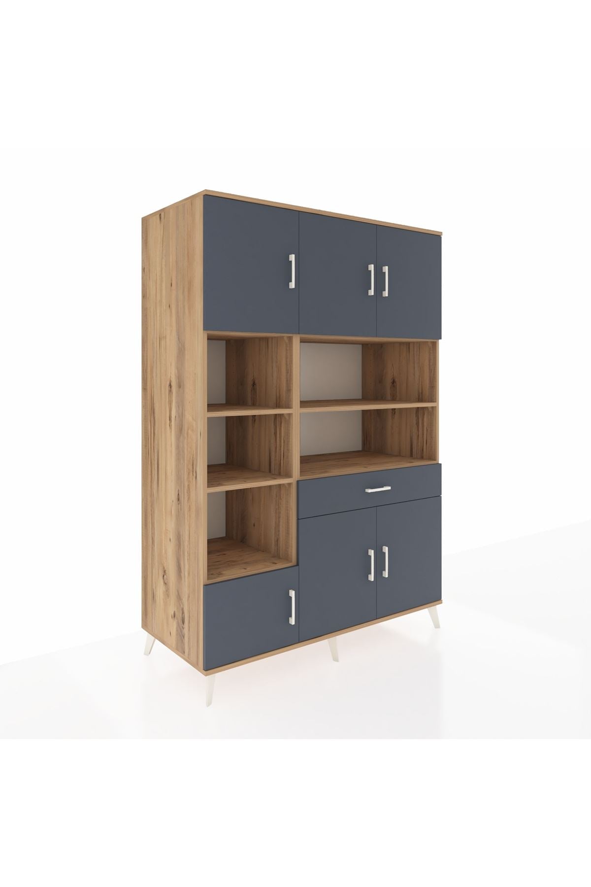 Kronos Dolap 10 Raflı Tek Çekmeceli 6 Kapaklı 132x59x195 Çam-Antrasit/Antrasit