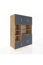 Kronos Dolap 10 Raflı Tek Çekmeceli 6 Kapaklı 132x59x195 Çam-Antrasit/Antrasit