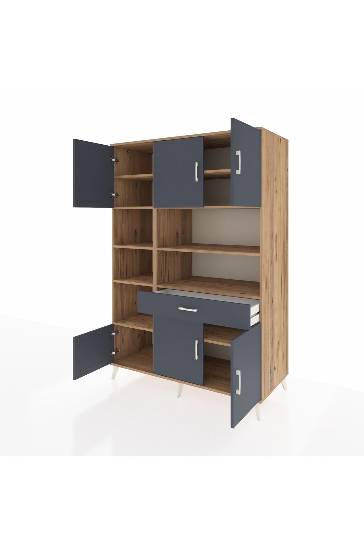 Kronos Dolap 10 Raflı Tek Çekmeceli 6 Kapaklı 132x59x195 Çam-Antrasit/Antrasit