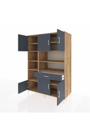 Kronos Dolap 10 Raflı Tek Çekmeceli 6 Kapaklı 132x59x195 Çam-Antrasit/Antrasit