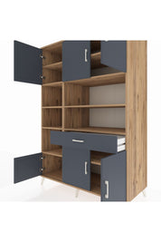 Kronos Dolap 10 Raflı Tek Çekmeceli 6 Kapaklı 132x59x195 Çam-Antrasit/Antrasit