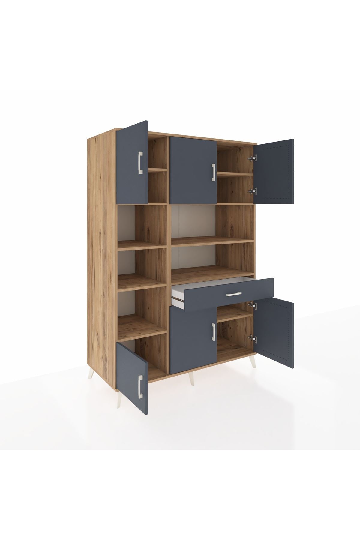 Kronos Dolap 10 Raflı Tek Çekmeceli 6 Kapaklı 132x59x195 Çam-Antrasit/Antrasit