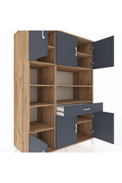 Kronos Dolap 10 Raflı Tek Çekmeceli 6 Kapaklı 132x59x195 Çam-Antrasit/Antrasit