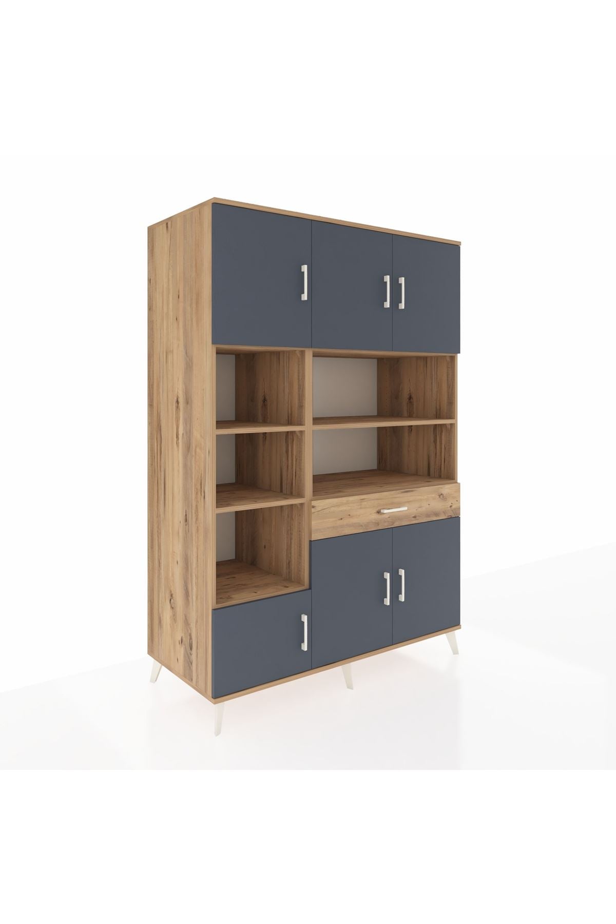 Kronos Dolap 10 Raflı Tek Çekmeceli 6 Kapaklı 132x59x195 Çam-Antrasit/Çam