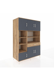 Kronos Dolap 10 Raflı Tek Çekmeceli 6 Kapaklı 132x59x195 Çam-Antrasit/Çam