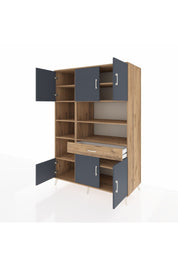 Kronos Dolap 10 Raflı Tek Çekmeceli 6 Kapaklı 132x59x195 Çam-Antrasit/Çam