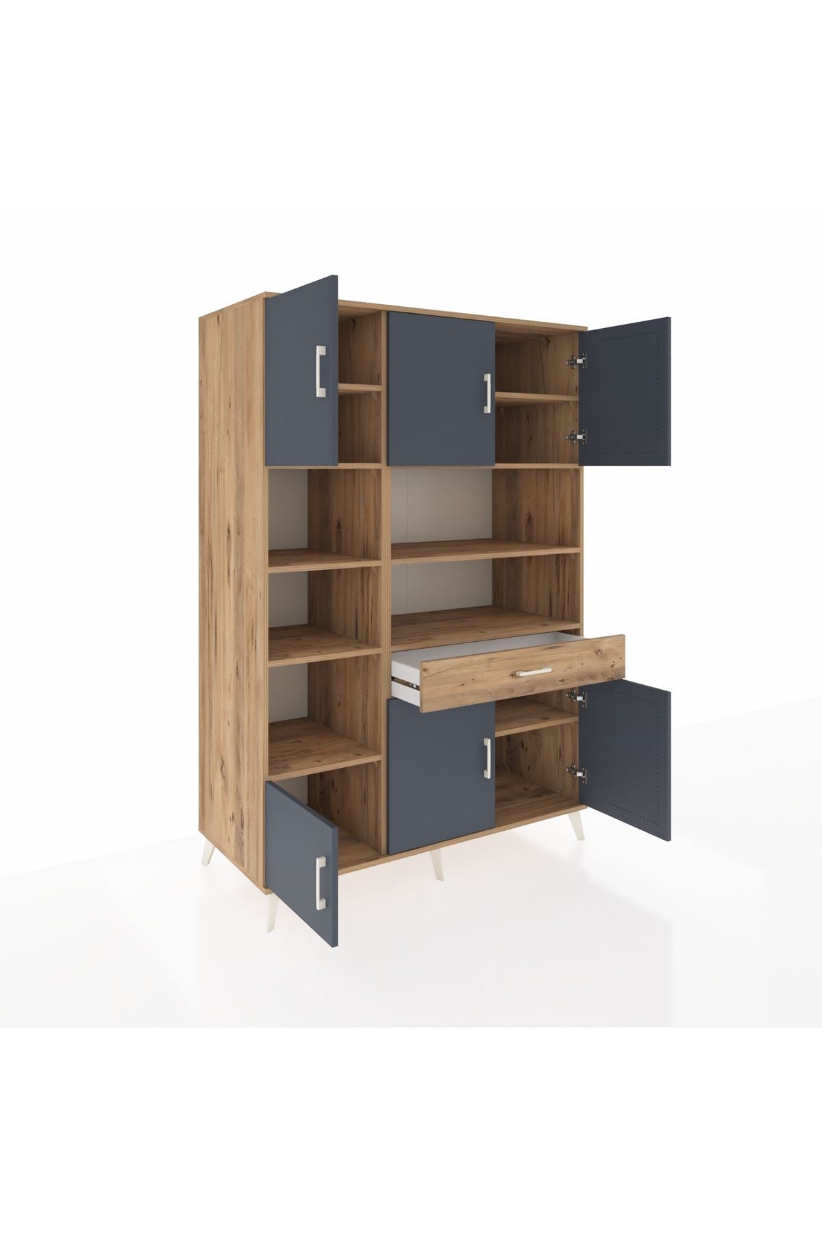 Kronos Dolap 10 Raflı Tek Çekmeceli 6 Kapaklı 132x59x195 Çam-Antrasit/Çam