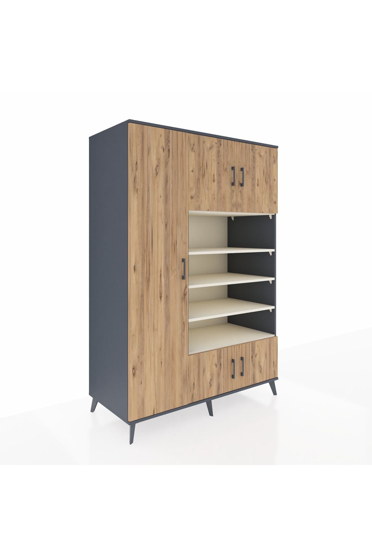 Kronos Dolap 10 Raflı 5 Kapaklı 132x59x195 Antrasit-Çam/Aytaşı