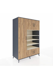 Kronos Dolap 10 Raflı 5 Kapaklı 132x59x195 Antrasit-Çam/Aytaşı